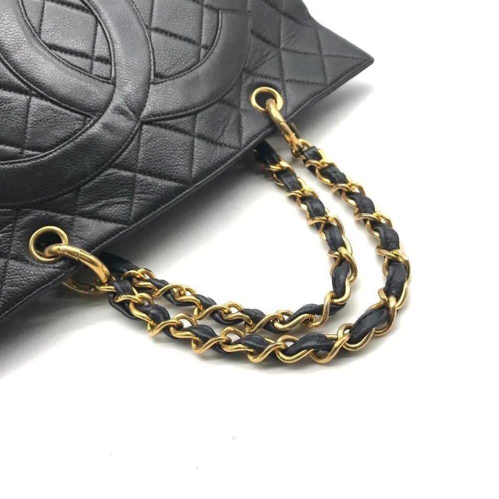CHANEL Caviar Tote Grand Shopper GST Quilted Chain Shoulder Bag Purse Black - Picture 8 of 12